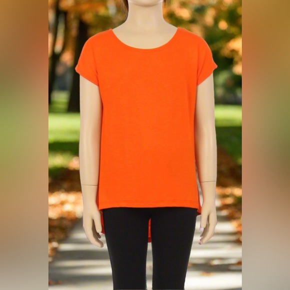 🎃S/M/L NEW Girls Orange Shirt, Asymmetric Hem, Soft and Stretchy Fall Top - Picture 3 of 5